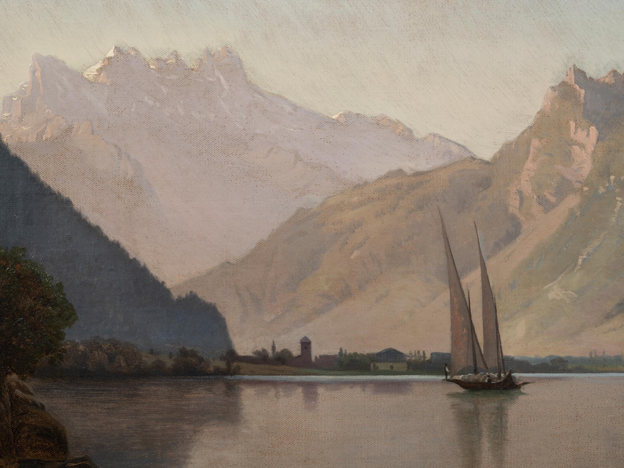Mountain Lake with Sailboats