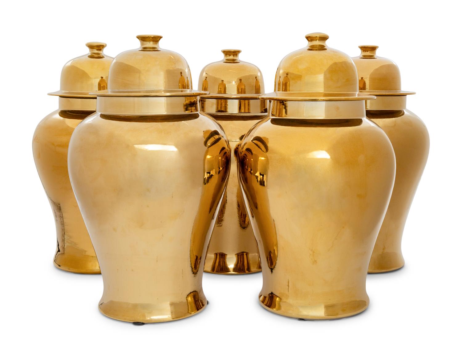 A Group of Five Gilt Porcelain Jars