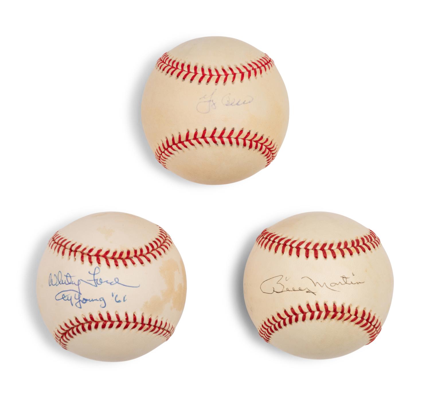 A Group of Yogi Berra, Whitey Ford and Billy Martin Signed Autograph Baseballs