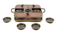 A Chinese Export Cloisonne Mounted Rosewood Smoking Tray Width over handles 12 1/2 inches.