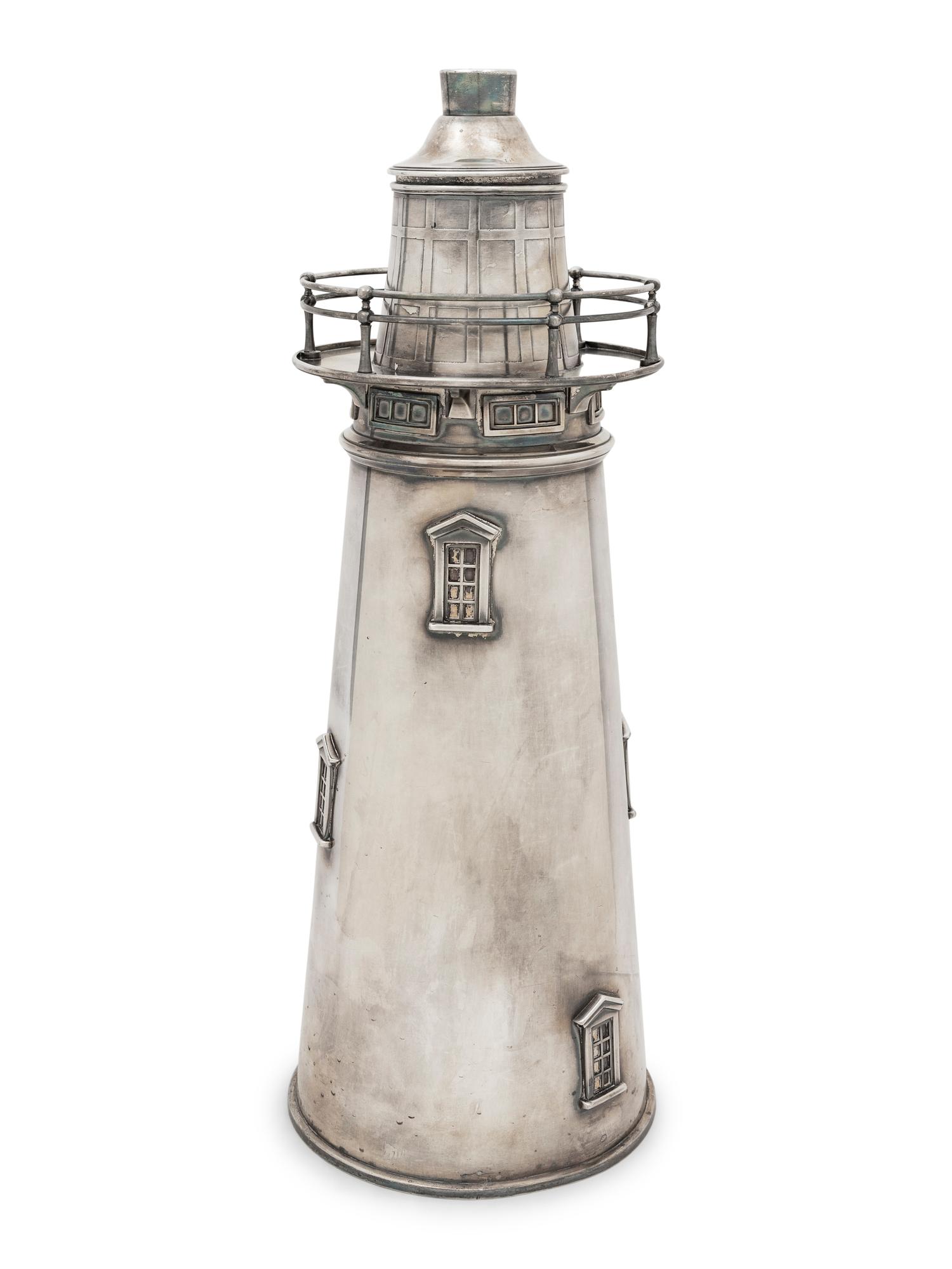 A Large American Silver-Plate Lighthouse Cocktail Shaker