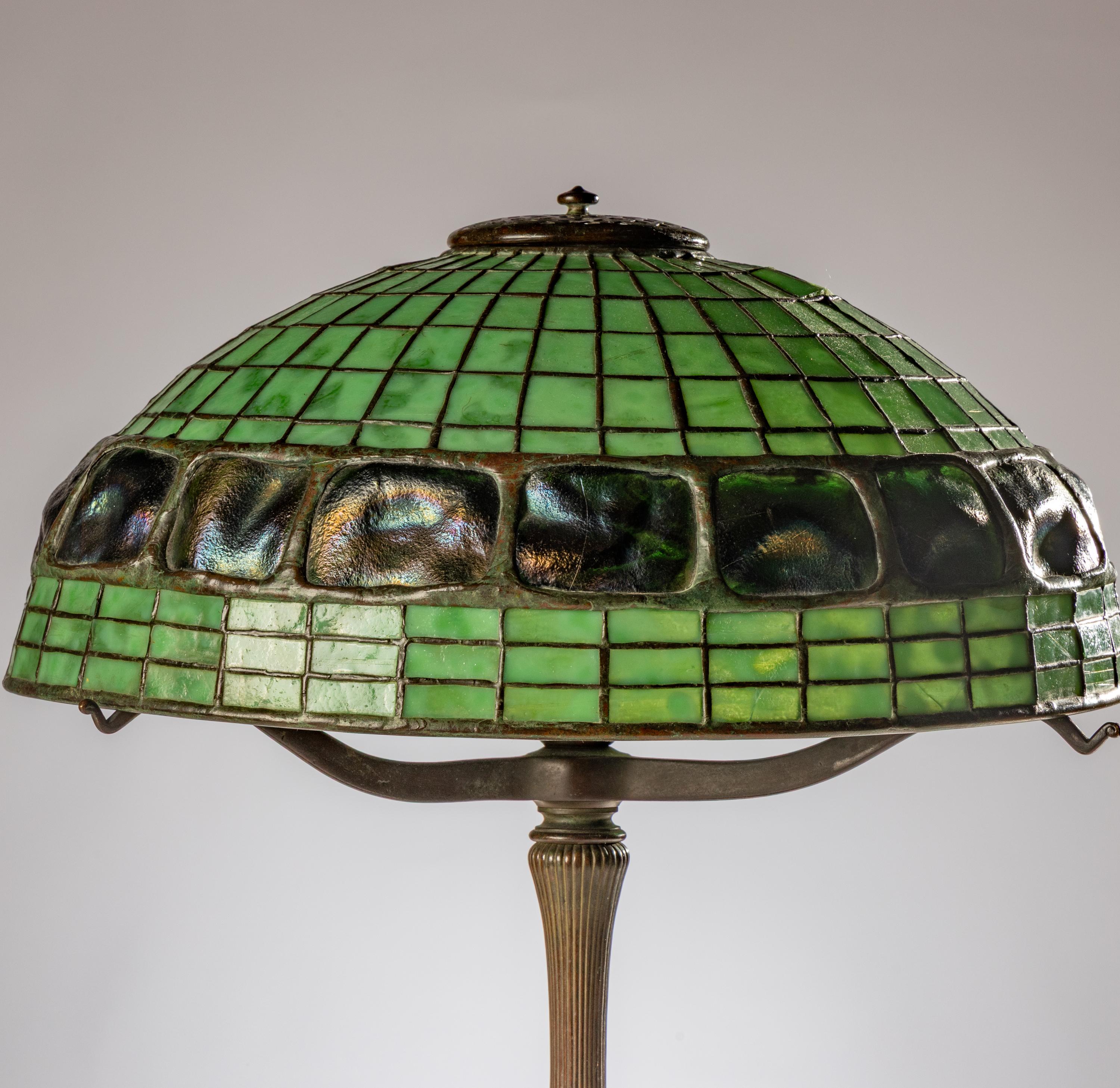 Tiffany Studios New York (American, 1892–1930) — Turtleback-Banded Table Lamp on Mushroom Library Standard Base