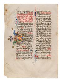 SANO DI PIETRO (Siena, 1405-1481) Two leaves from a Missal, including three historiated initials of St. Nicholas, St. Lucy, and St. Thomas, in Latin, illuminated manuscript on parchment [Italy, Siena, c. 1460-1470]