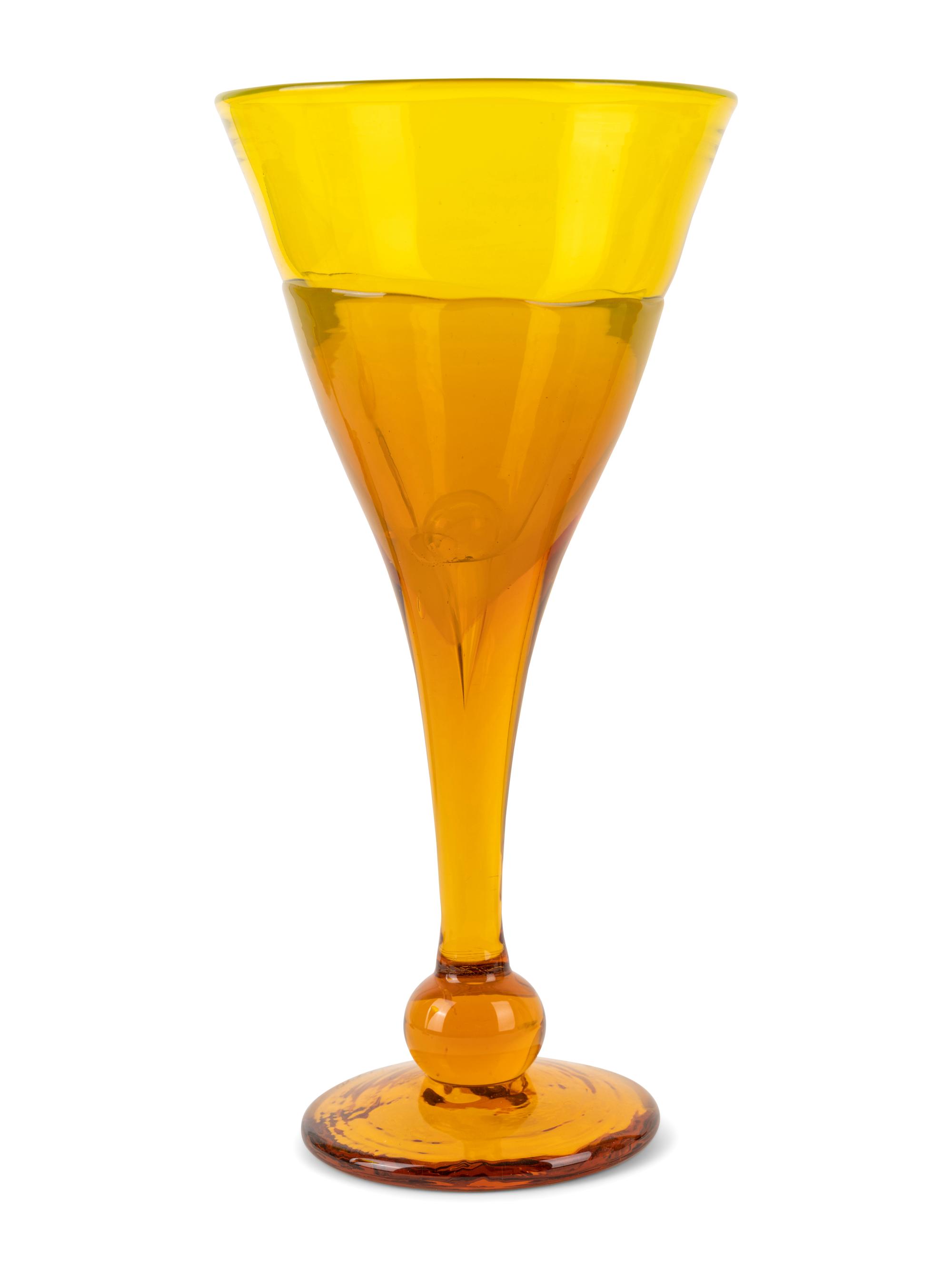 Yellow Glass Decanter with Stopper and Six Goblets, c. 1970