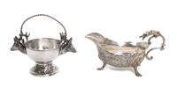 Two Silvered Items Height of the first 5 x width 9 x depth 4 1/2 inches
