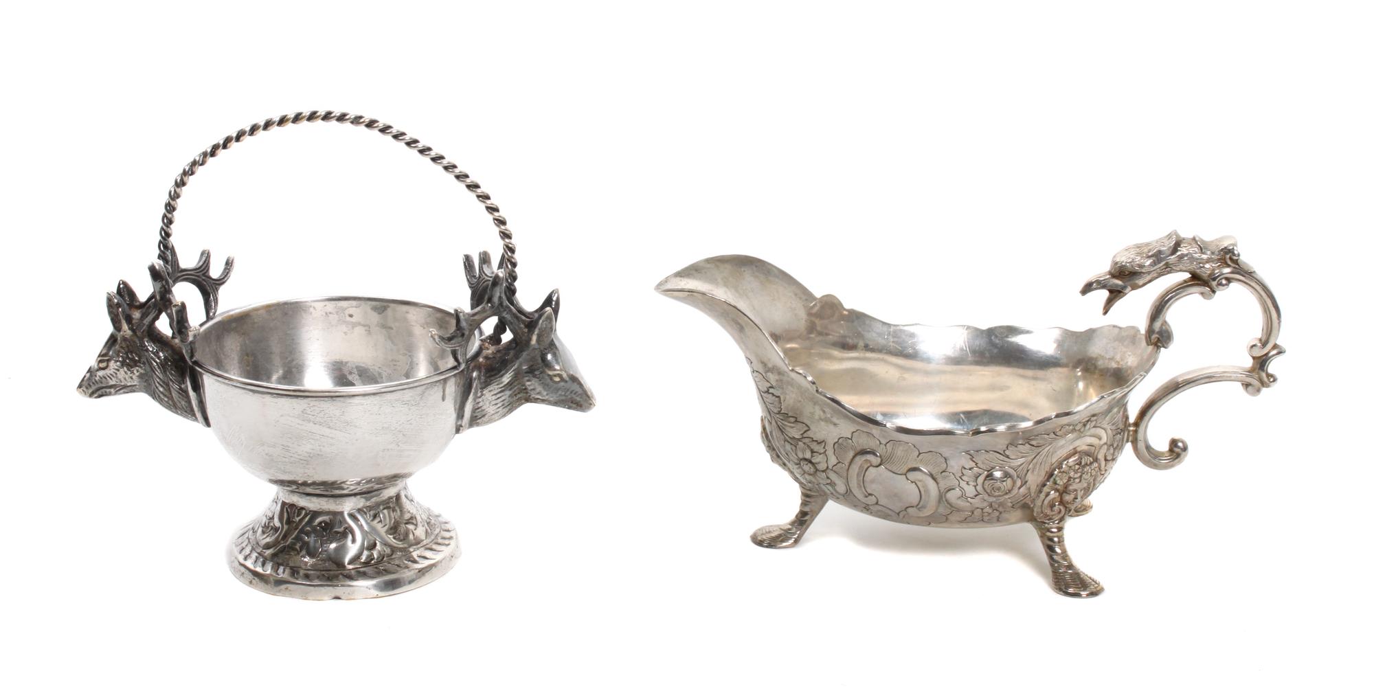 Two Silvered Items Height of the first 5 x width 9 x depth 4 1/2 inches