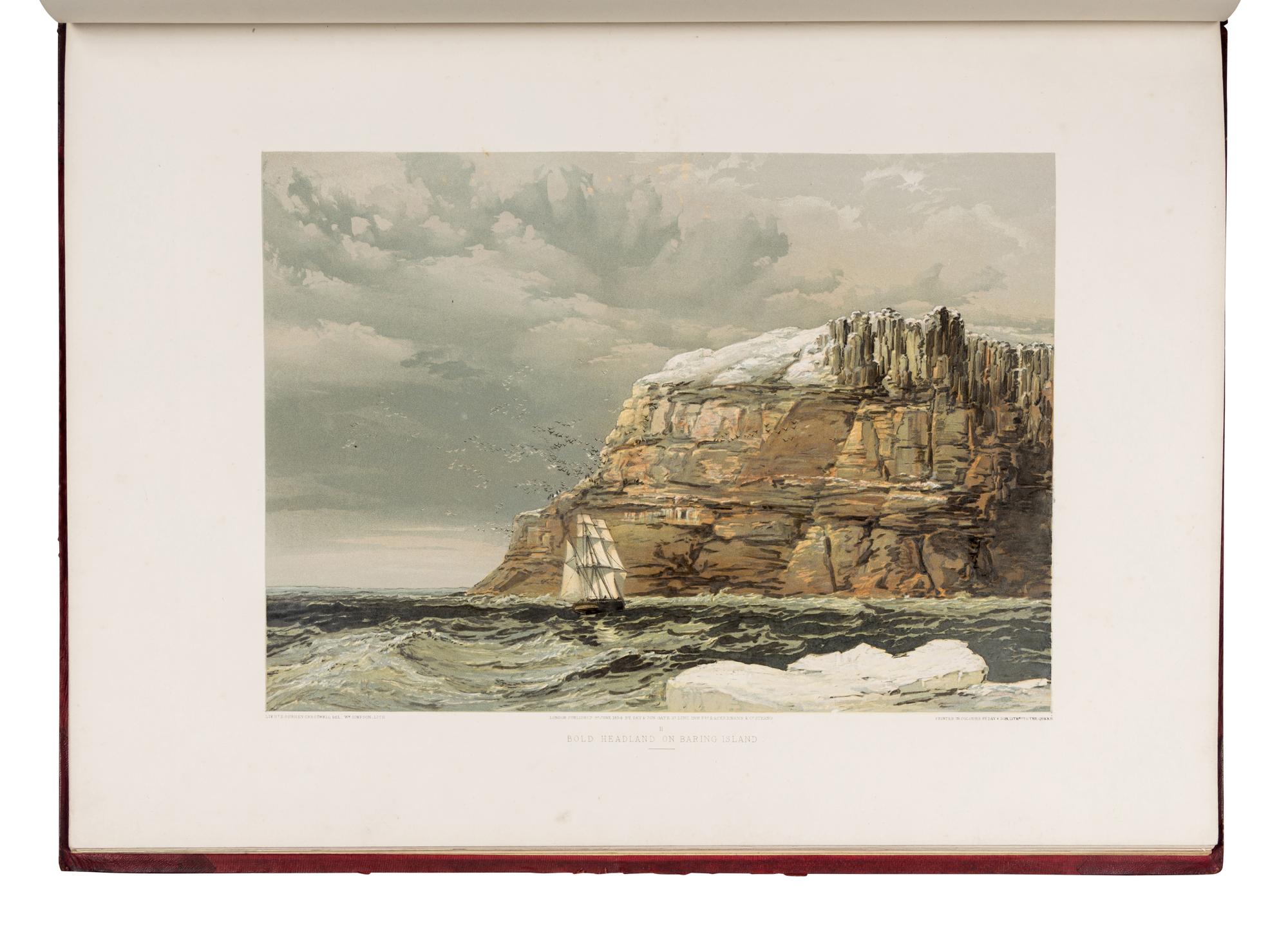 CRESSWELL, Samuel Gurney (1827-1867). A series of eight sketches in colour (together with a chart of the route), by Lieut. S. Gurney Cresswell, of the voyage of H.M.S. Investigator (Captain M’Clure), during the discovery of the North-west passage . London: Day and Son, 1854.