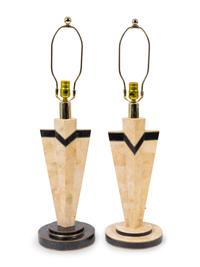 A Near Pair of Art Deco Tesselated Marble Table Lamps — 20TH CENTURY