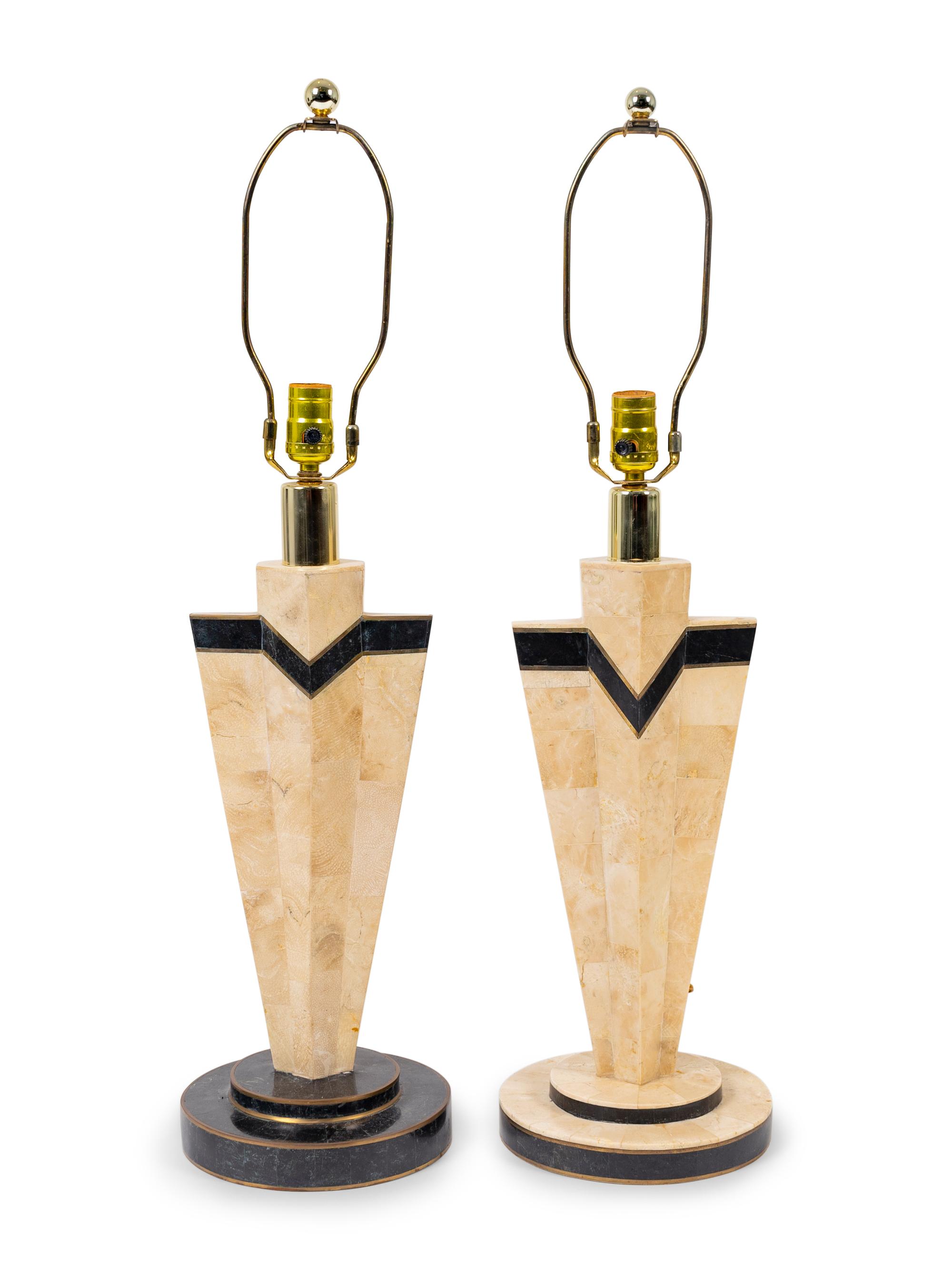 A Near Pair of Art Deco Tesselated Marble Table Lamps — 20TH CENTURY