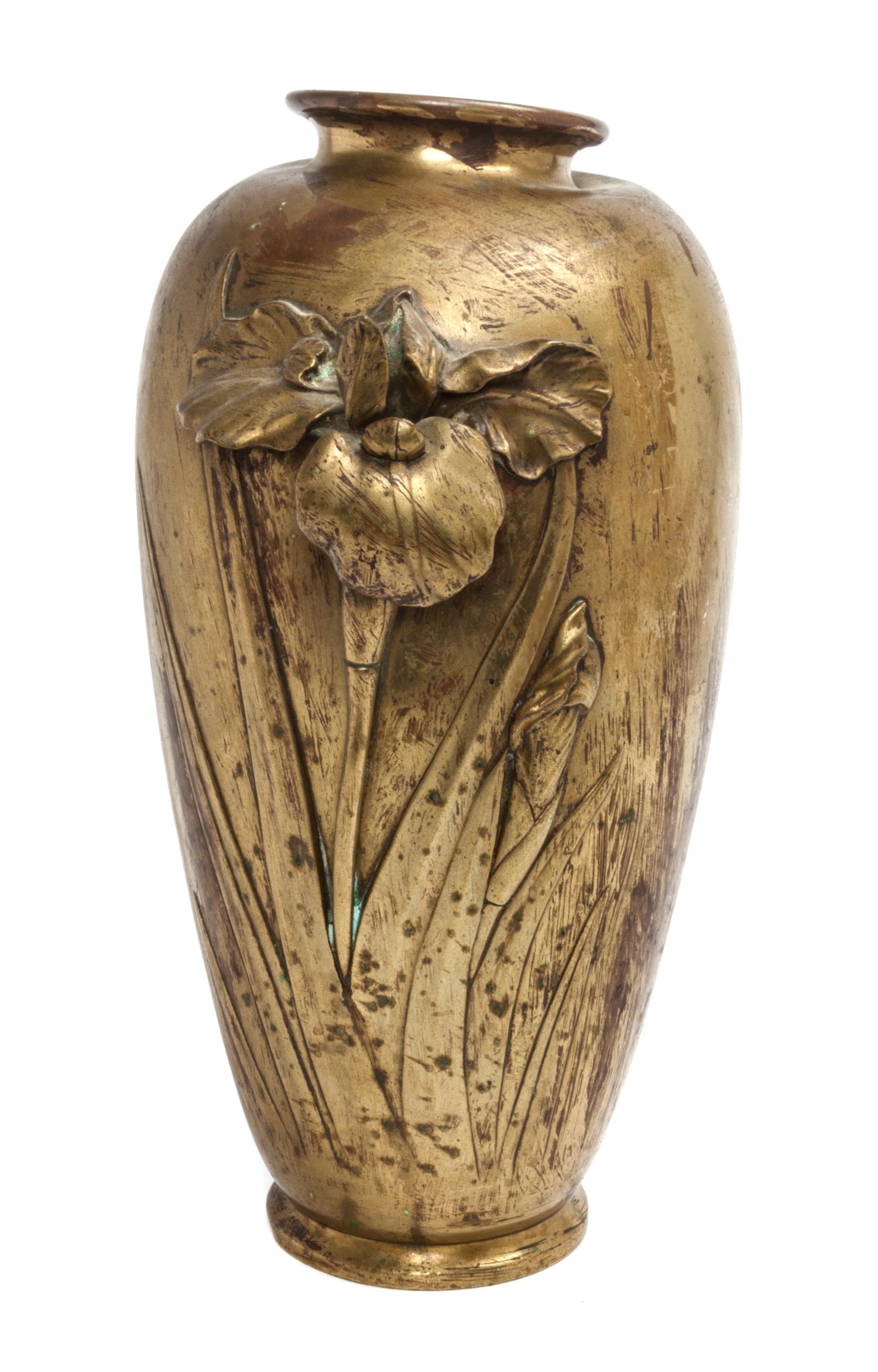 A Japanese Polished Brass Vase Height 13 1/4 inches.