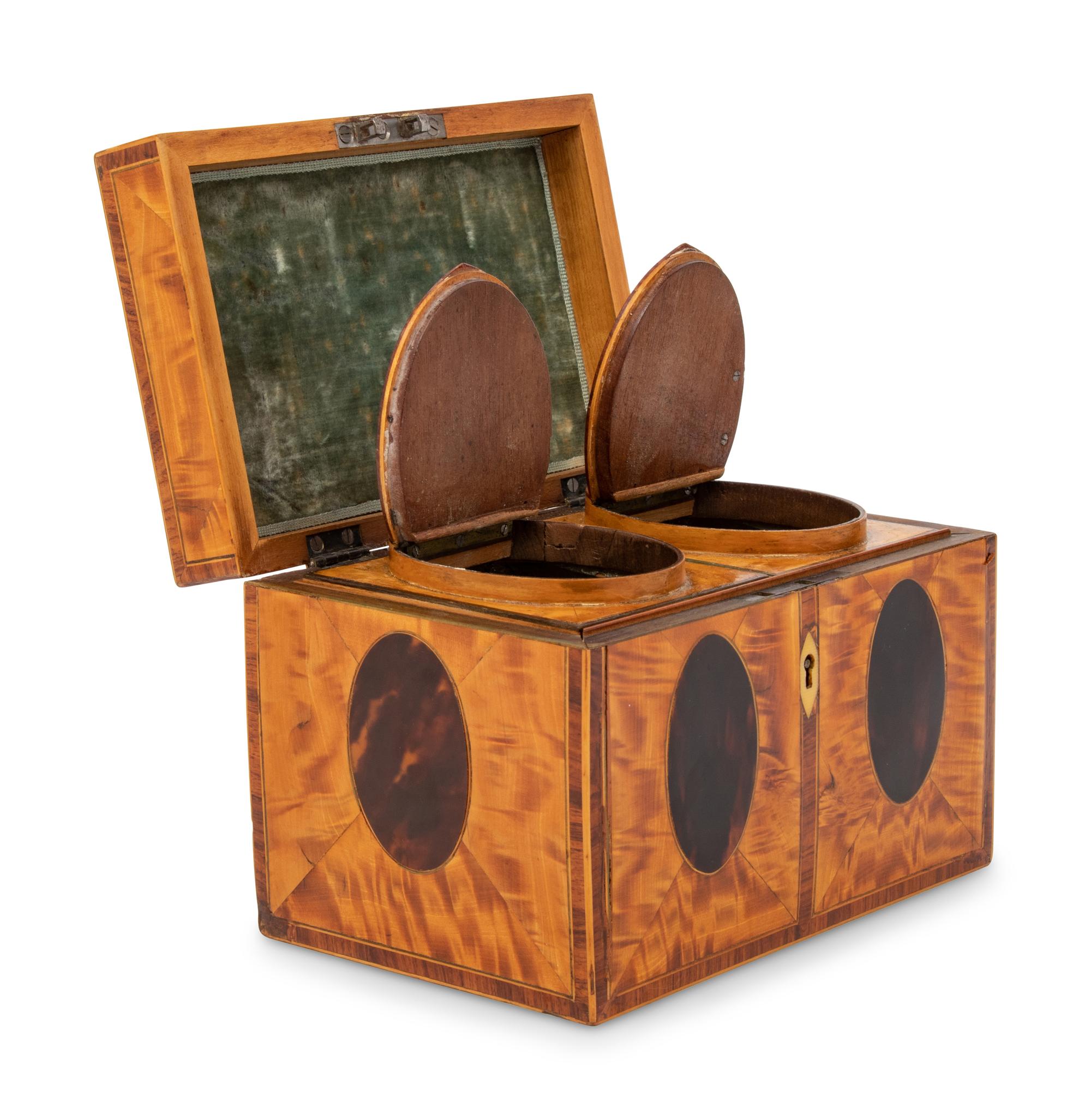 A George III Satinwood and Tortoiseshell Tea Caddy