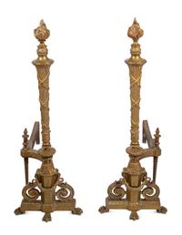 A Pair of Napoleon III Style Brass Andirons
