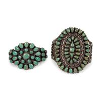 Navajo Silver and Turquoise Cluster Cuff Bracelets