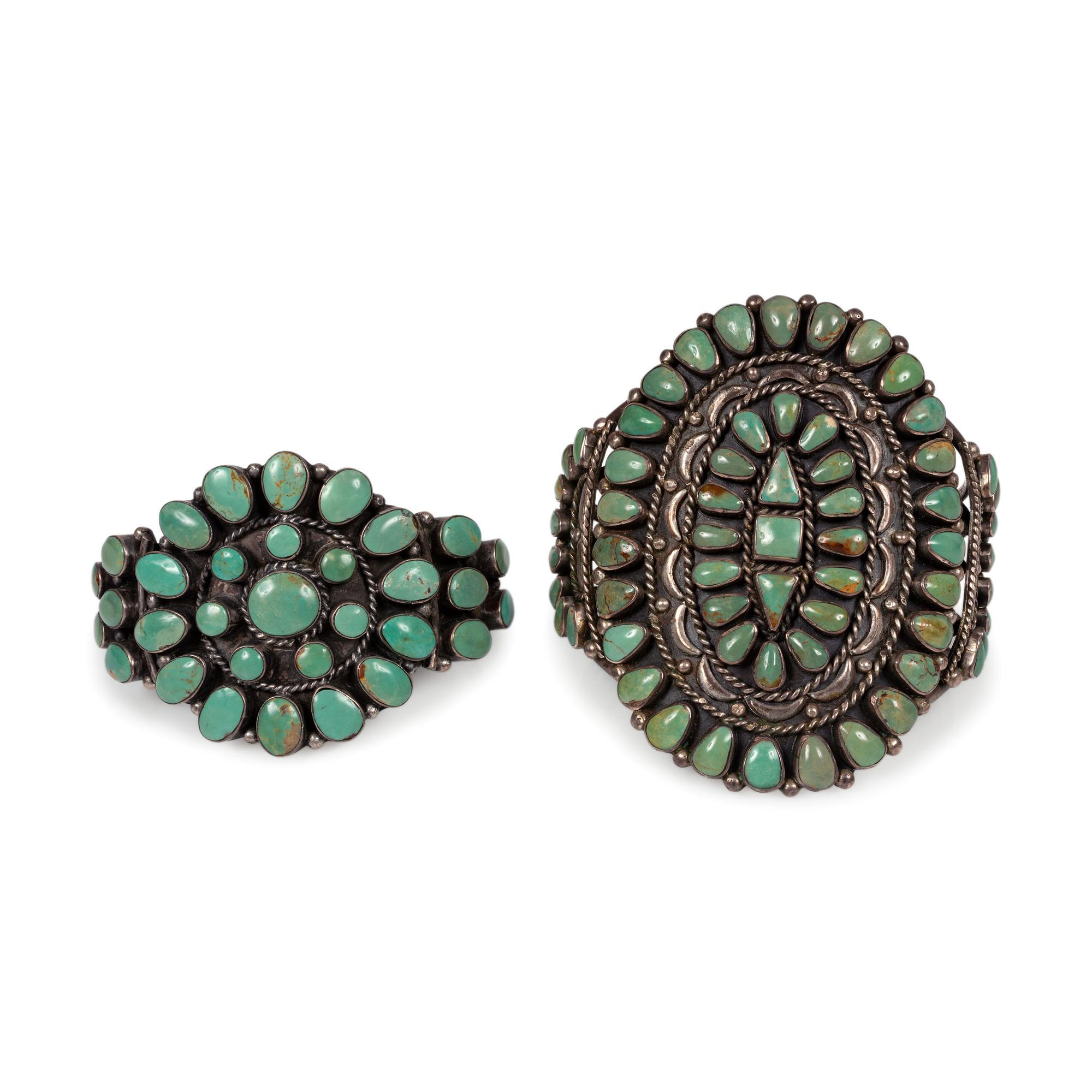 Navajo Silver and Turquoise Cluster Cuff Bracelets