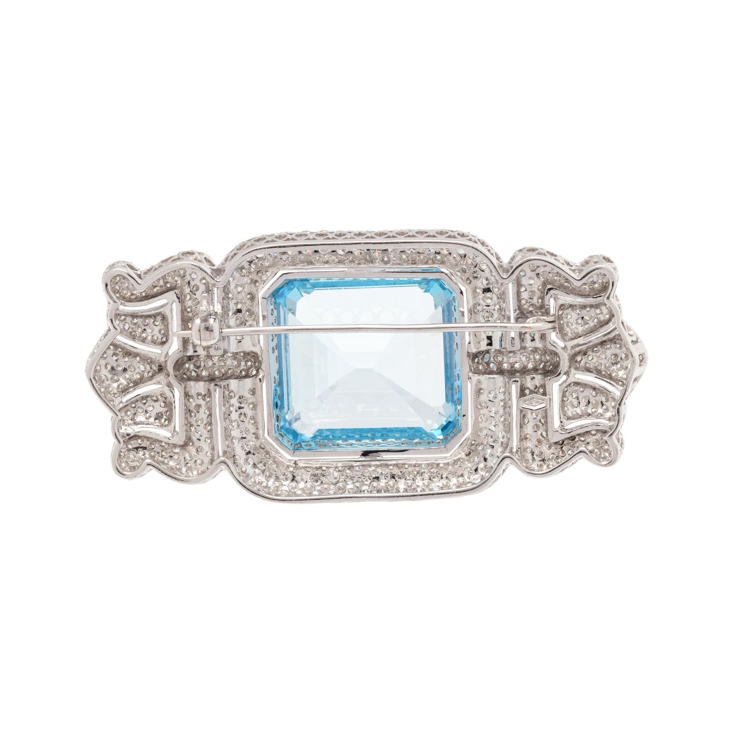 BLUE TOPAZ AND DIAMOND BROOCH