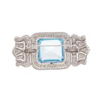 BLUE TOPAZ AND DIAMOND BROOCH
