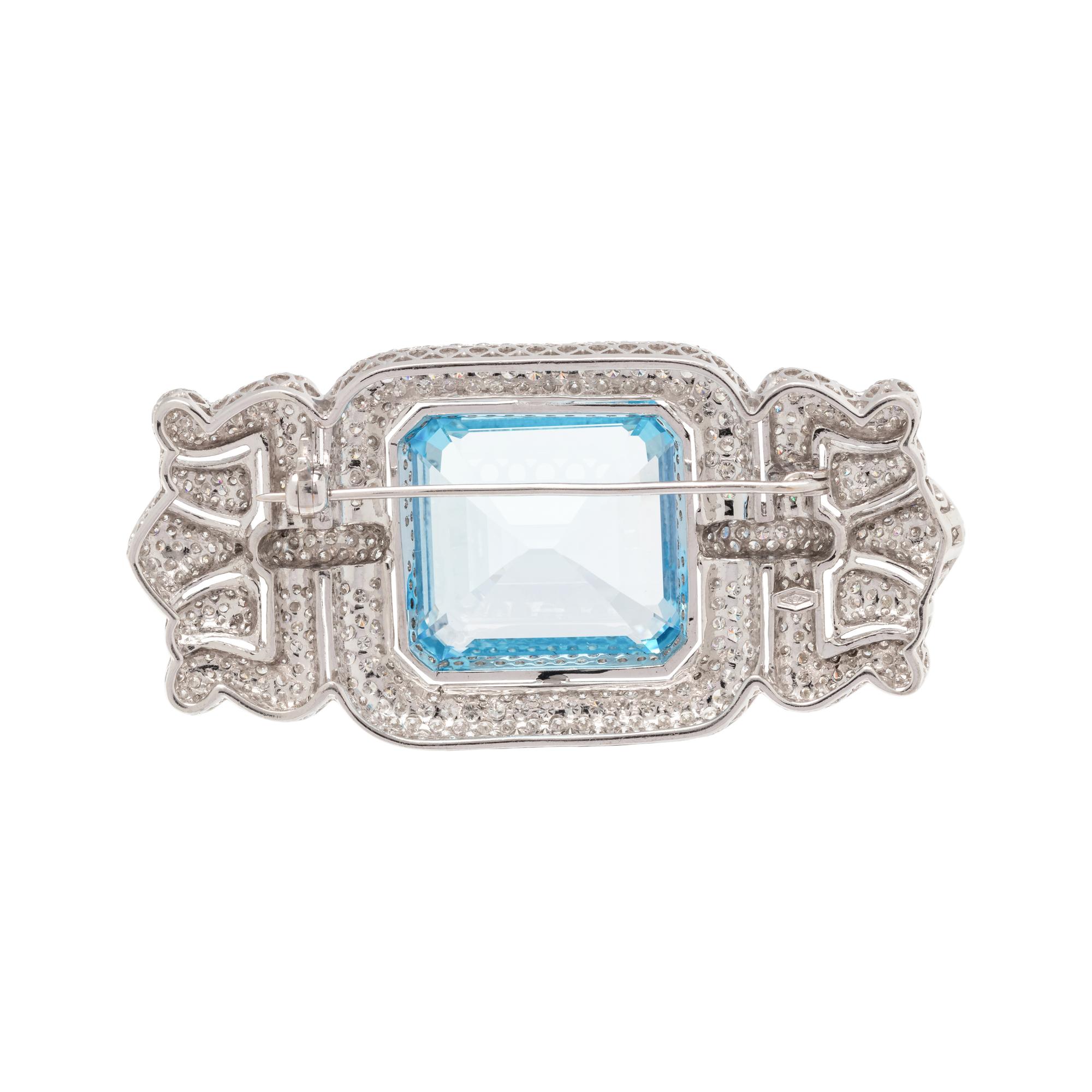 BLUE TOPAZ AND DIAMOND BROOCH