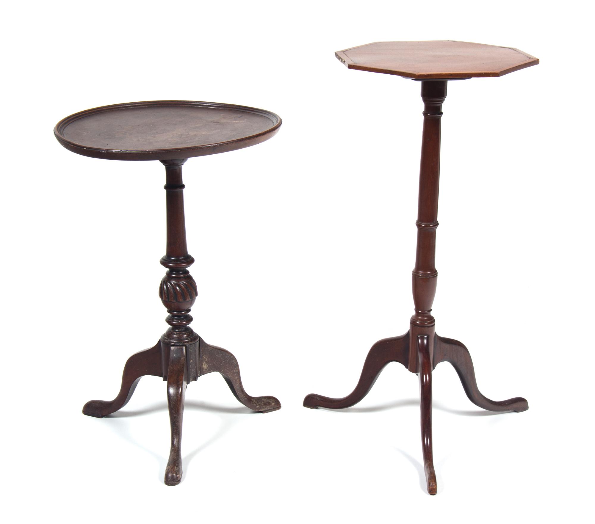 Two Mahogany Tea Tables Height of taller 28 1/2 x diameter 14 inches. — 20TH CENTURY