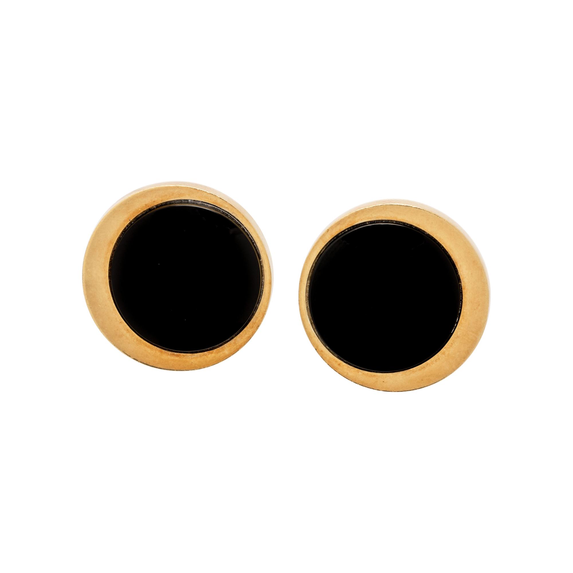 CELLINO, YELLOW GOLD AND ONYX CLIP EARRINGS