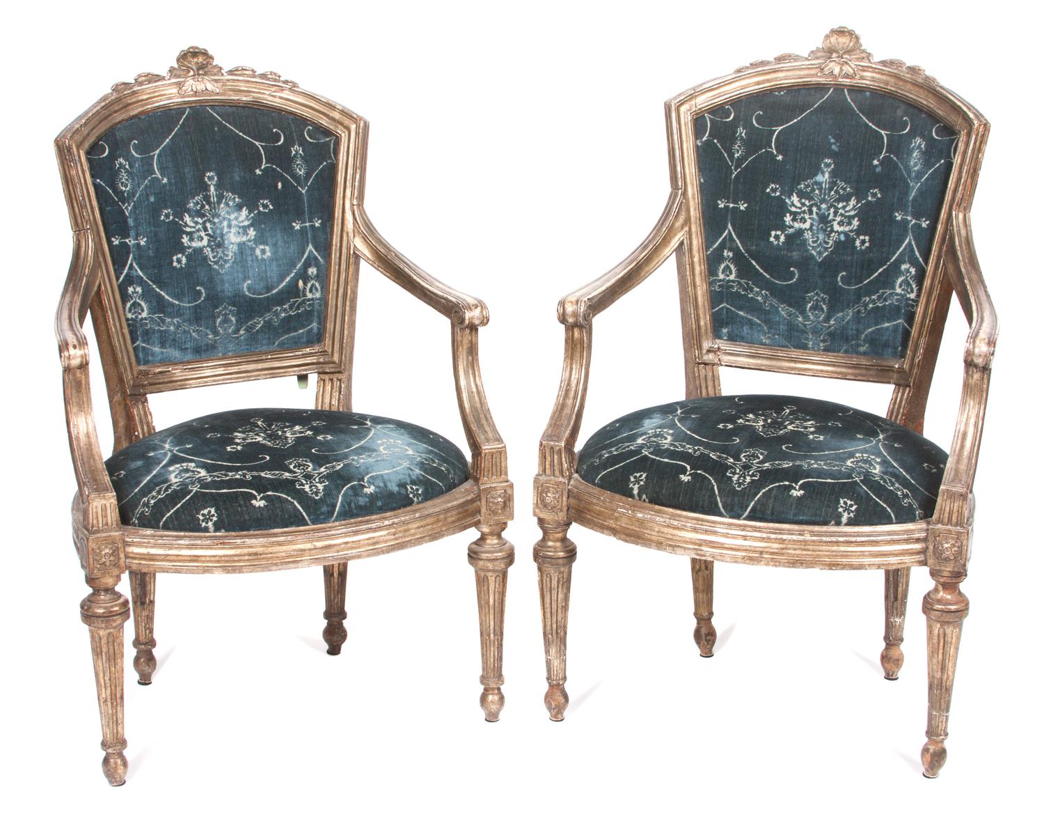 A Pair of Louis XVI Style Giltwood Fauteuils Height of each 39 1/4 inches. — LATE 19TH CENTURY