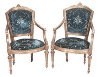 A Pair of Louis XVI Style Giltwood Fauteuils Height of each 39 1/4 inches. — LATE 19TH CENTURY