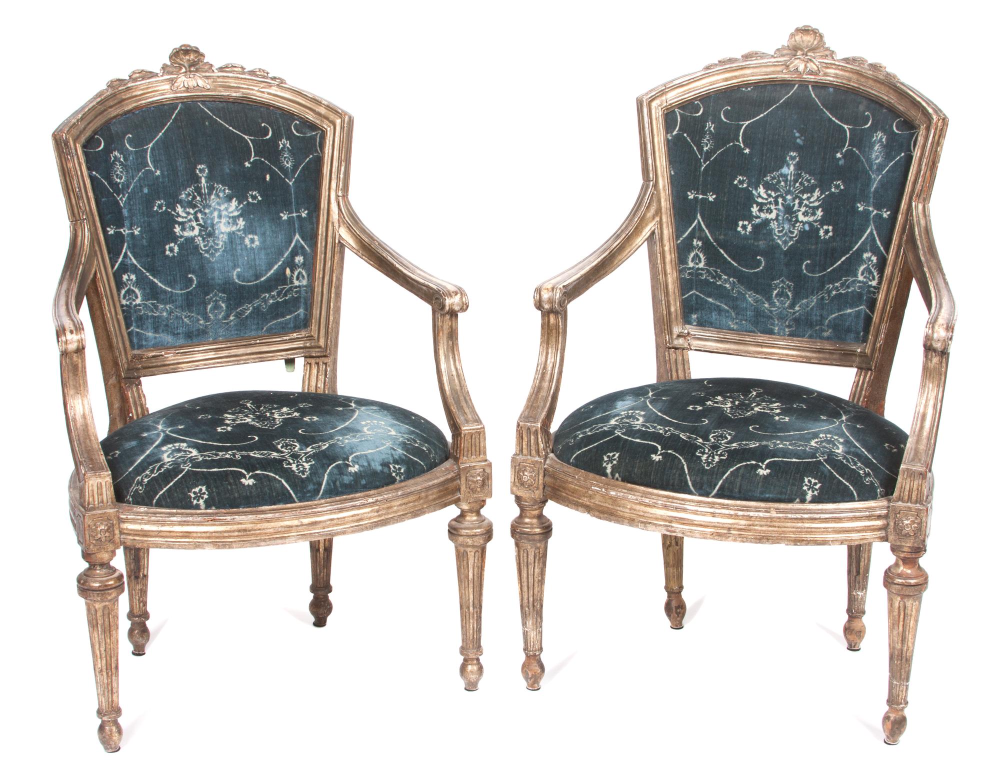 A Pair of Louis XVI Style Giltwood Fauteuils Height of each 39 1/4 inches. — LATE 19TH CENTURY