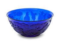 A Chinese Carved Transparent Blue Glass Bowl