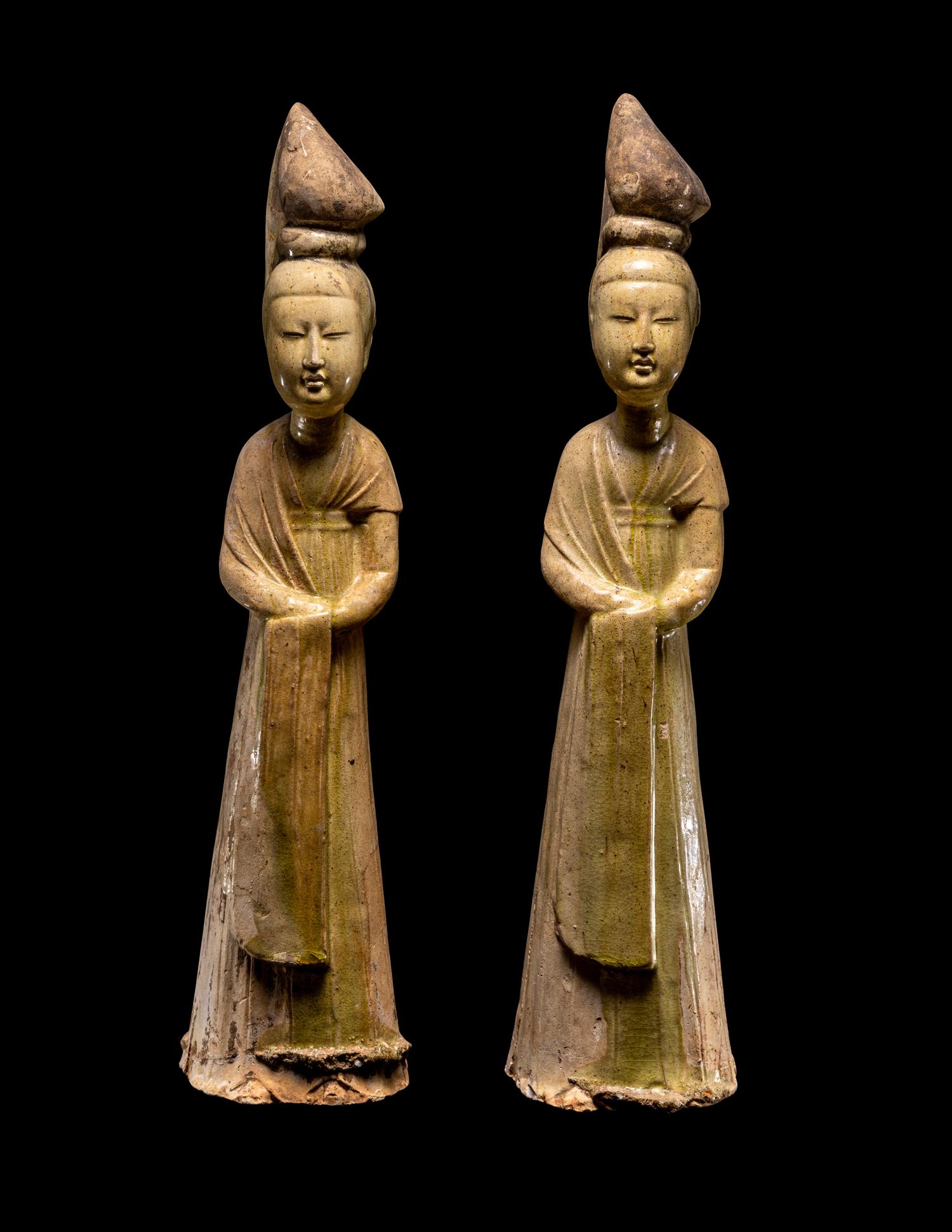 Two Chinese Glazed Pottery Figures of Court Attendants