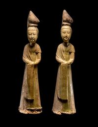 Two Chinese Glazed Pottery Figures of Court Attendants