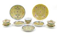 A Set of Chinese Famille Jaune Porcelain Articles