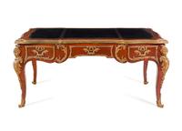A Louis XV Style Gilt Bronze Mounted Mahogany Bureau Plat