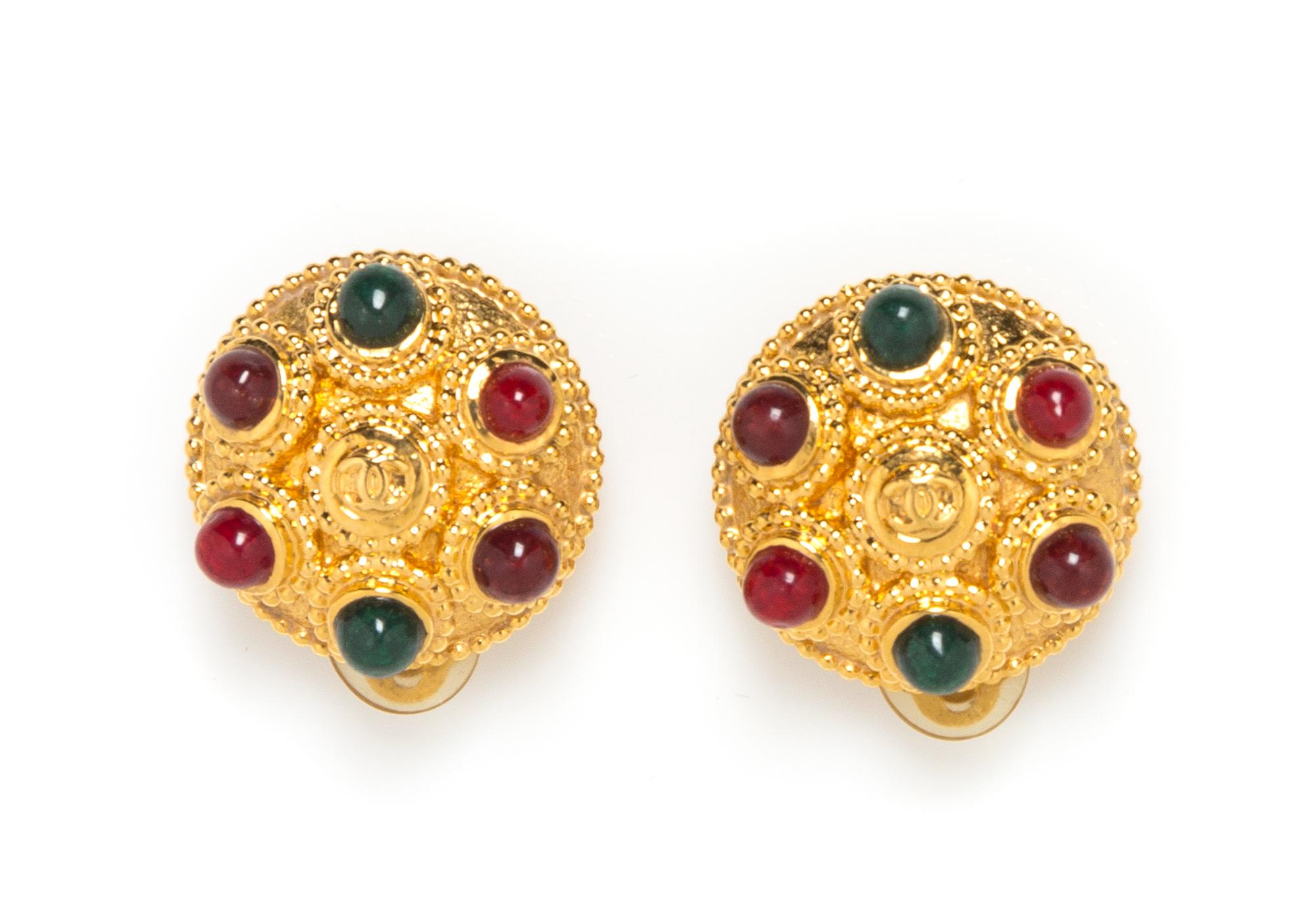 A Pair of Chanel Goldtone Earclips, 1" x 1".
