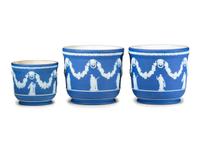 Three Wedgwood Blue Jasperware Jardinieres