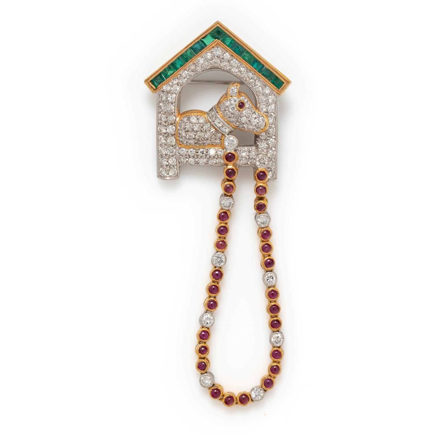DIAMOND AND MULTIGEM DOG BROOCH