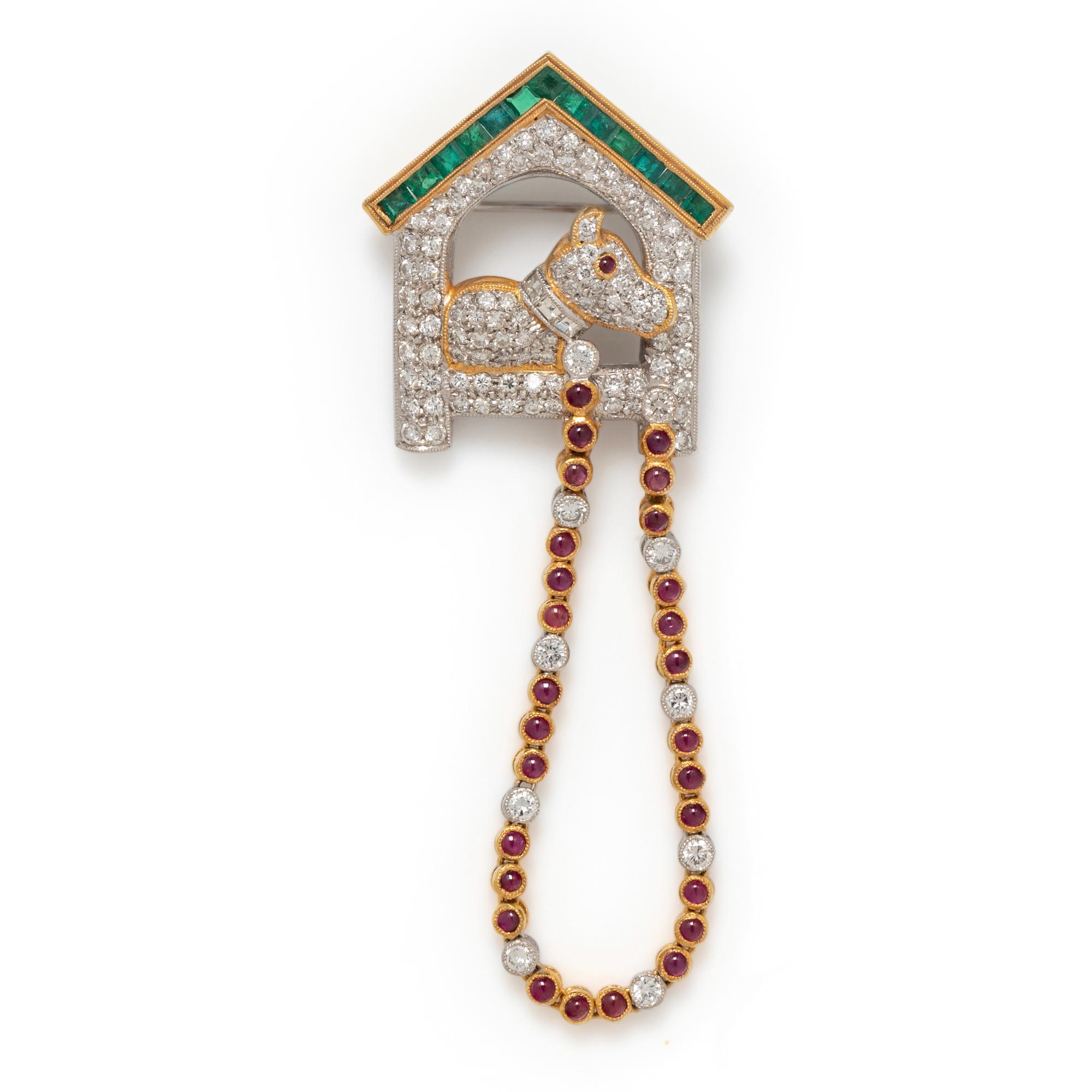 DIAMOND AND MULTIGEM DOG BROOCH