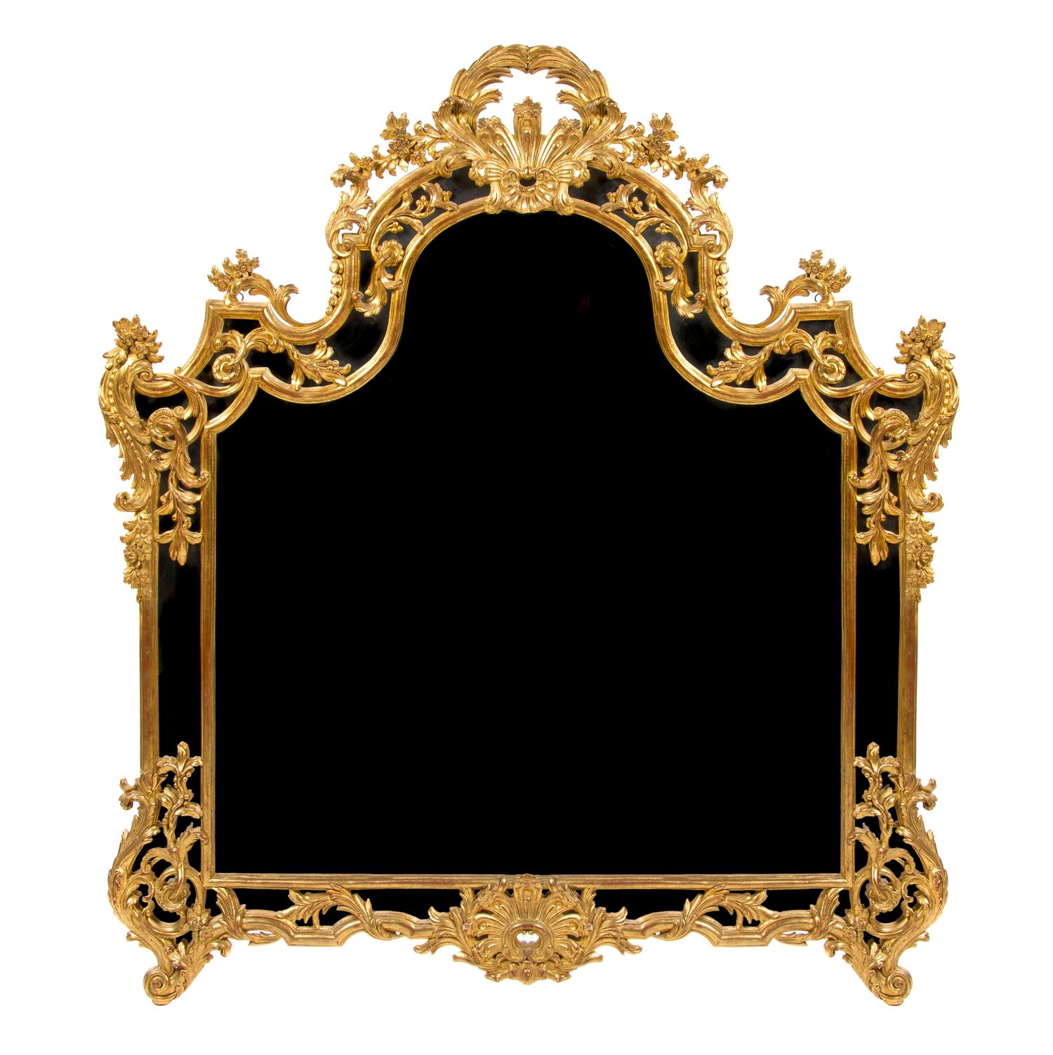 A Louis XV Style Giltwood Mirror, Height 65 x width 59 inches.
