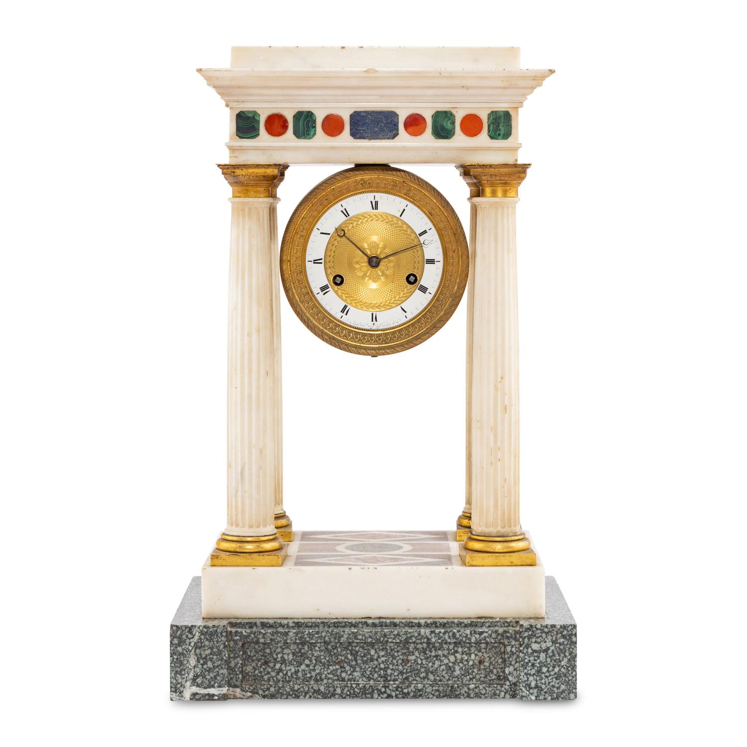 An Empire Style Specimen Marble Portico Clock