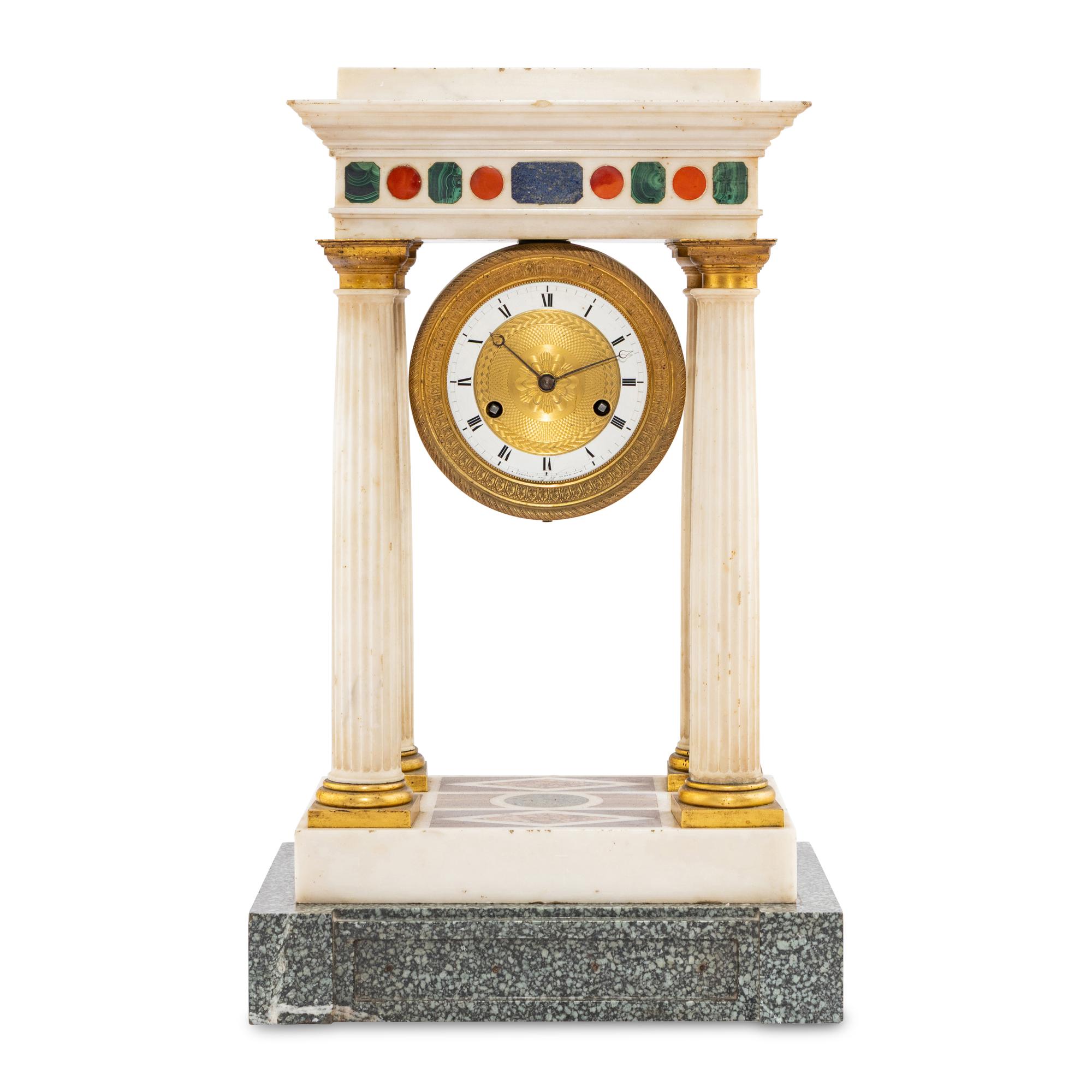 An Empire Style Specimen Marble Portico Clock