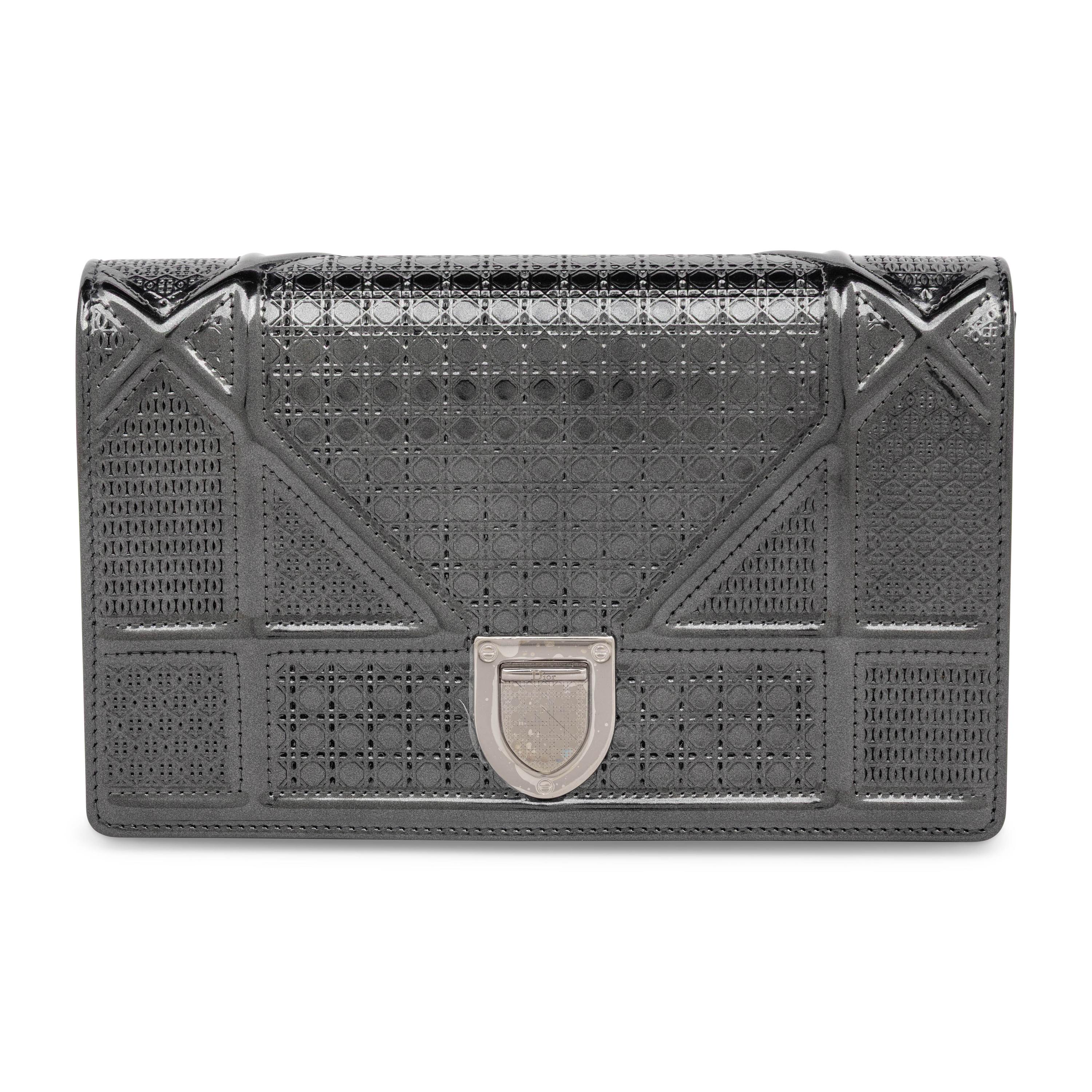 Christian Dior, Mini Diorama Flap Bag in Steel Grey Patent Leather