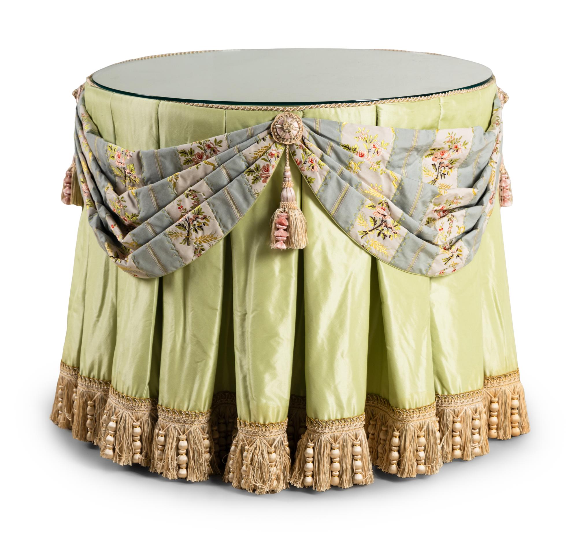 A Contemporary Silk and Damask Upholstered Side Table
