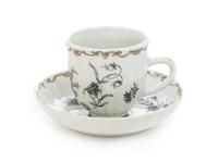 A Chinese Export Grisaille Porcelain Cup and Saucer Diameter of saucer 4 3/4 inches. — 19TH CENTURY