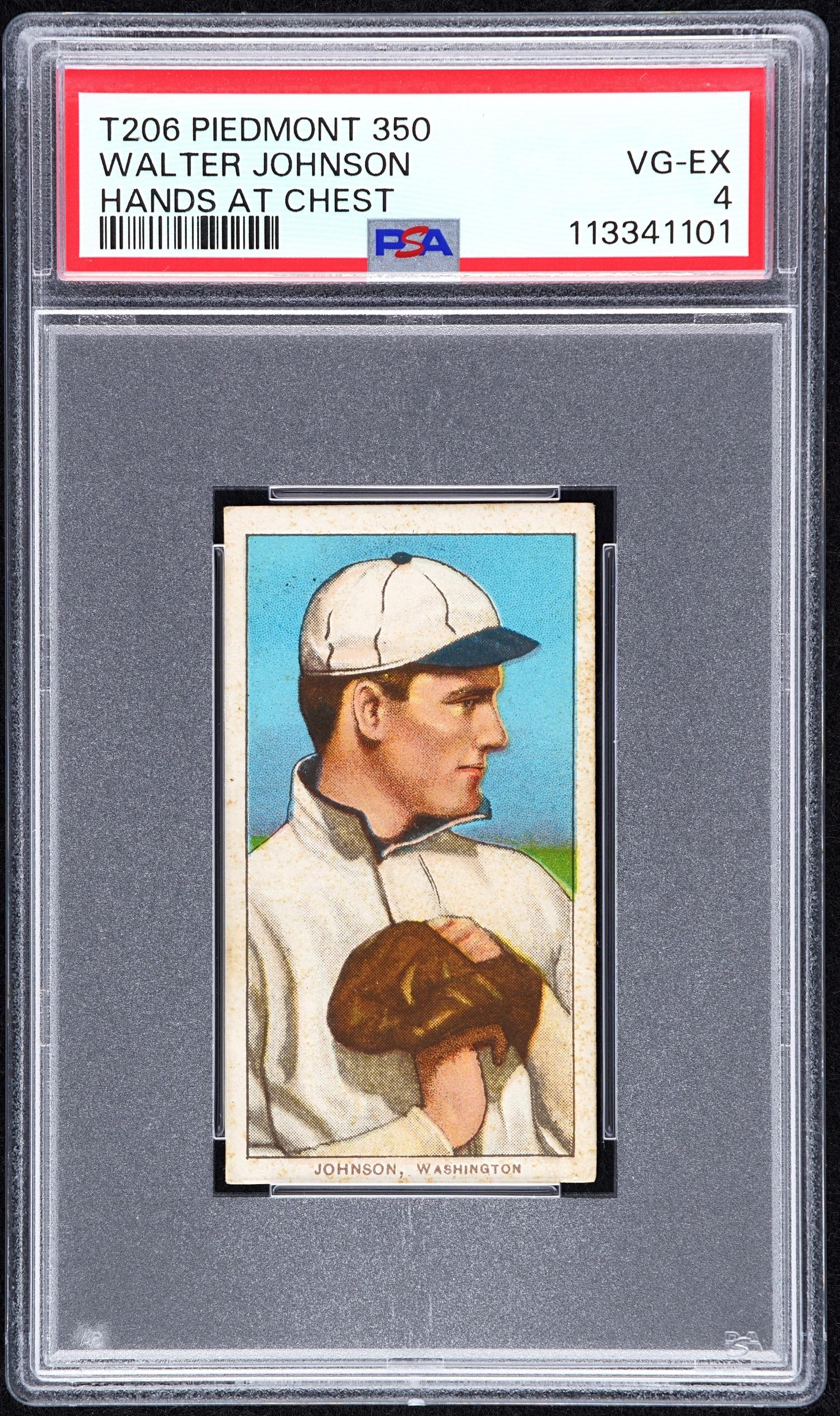 A 1909-11 T206 Walter Johnson Hands At Chest Baseball Card (Piedmont) (PSA 4 VG-EX)