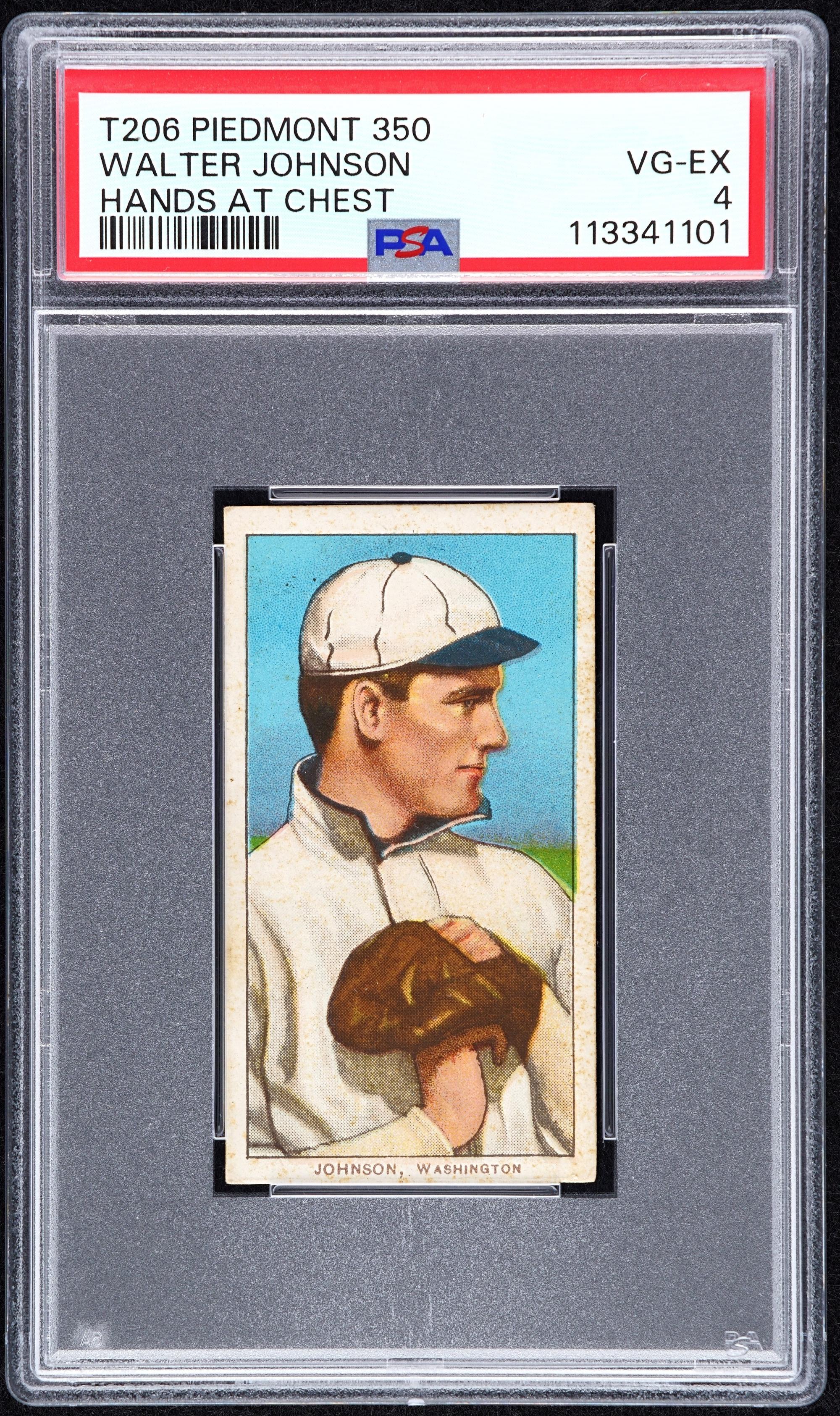 A 1909-11 T206 Walter Johnson Hands At Chest Baseball Card (Piedmont) (PSA 4 VG-EX)
