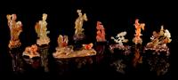 Nine Agate Carvings Height of tallest 4 1/2 inches.