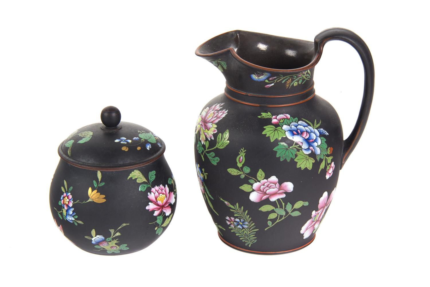 Two Pieces of Wedgwood Black Basalt Ware Height of talller 8 inches. — 20TH CENTURY