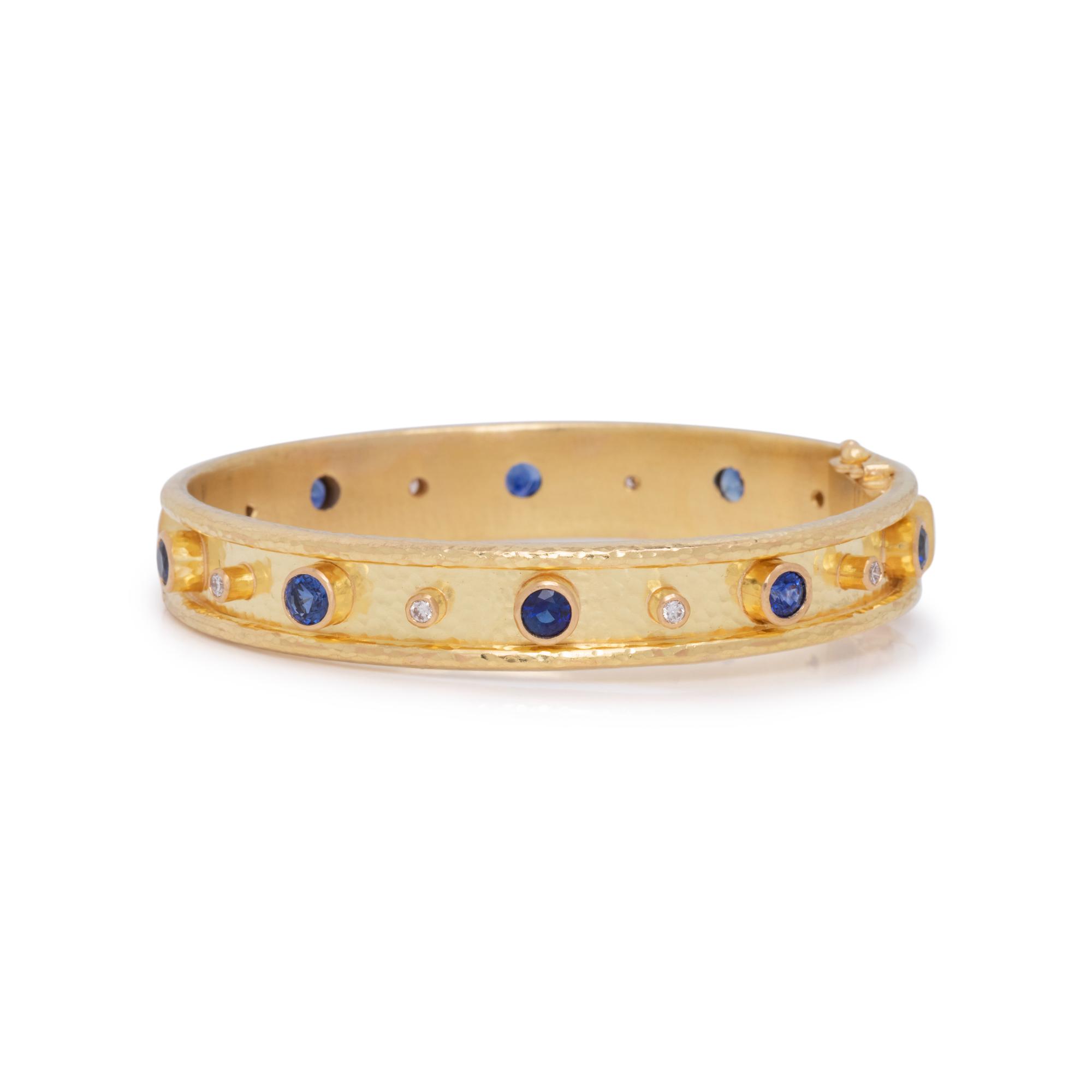 ELIZABETH LOCKE, YELLOW GOLD, SAPPHIRE AND DIAMOND BANGLE BRACELET