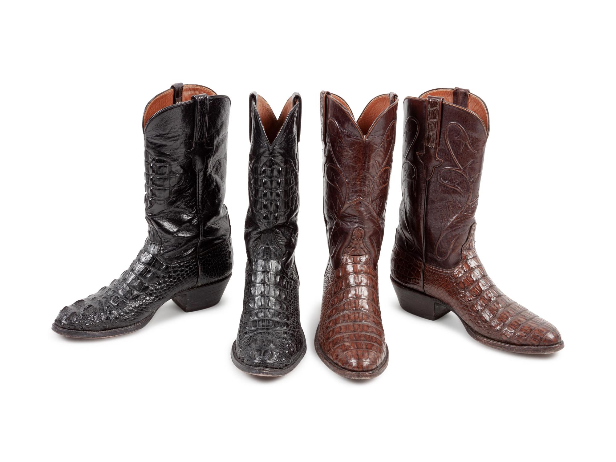 Two Pairs of Lucchese Exotic Leather Western Boots