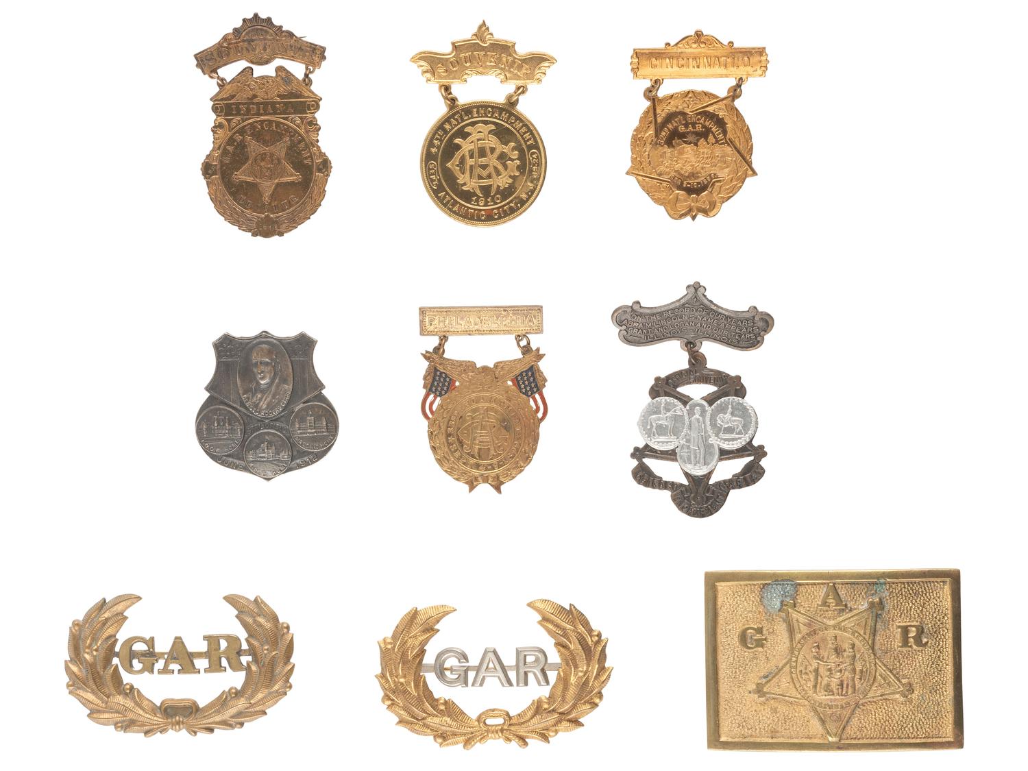 [CIVIL WAR]. 21 GAR ribbons and badges representing various regiments, incl. 146 NY Vols.