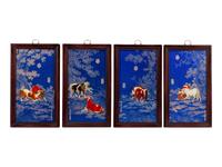 A Set of Four Chinese Export Porcelain Plaques in Hardwood Frames