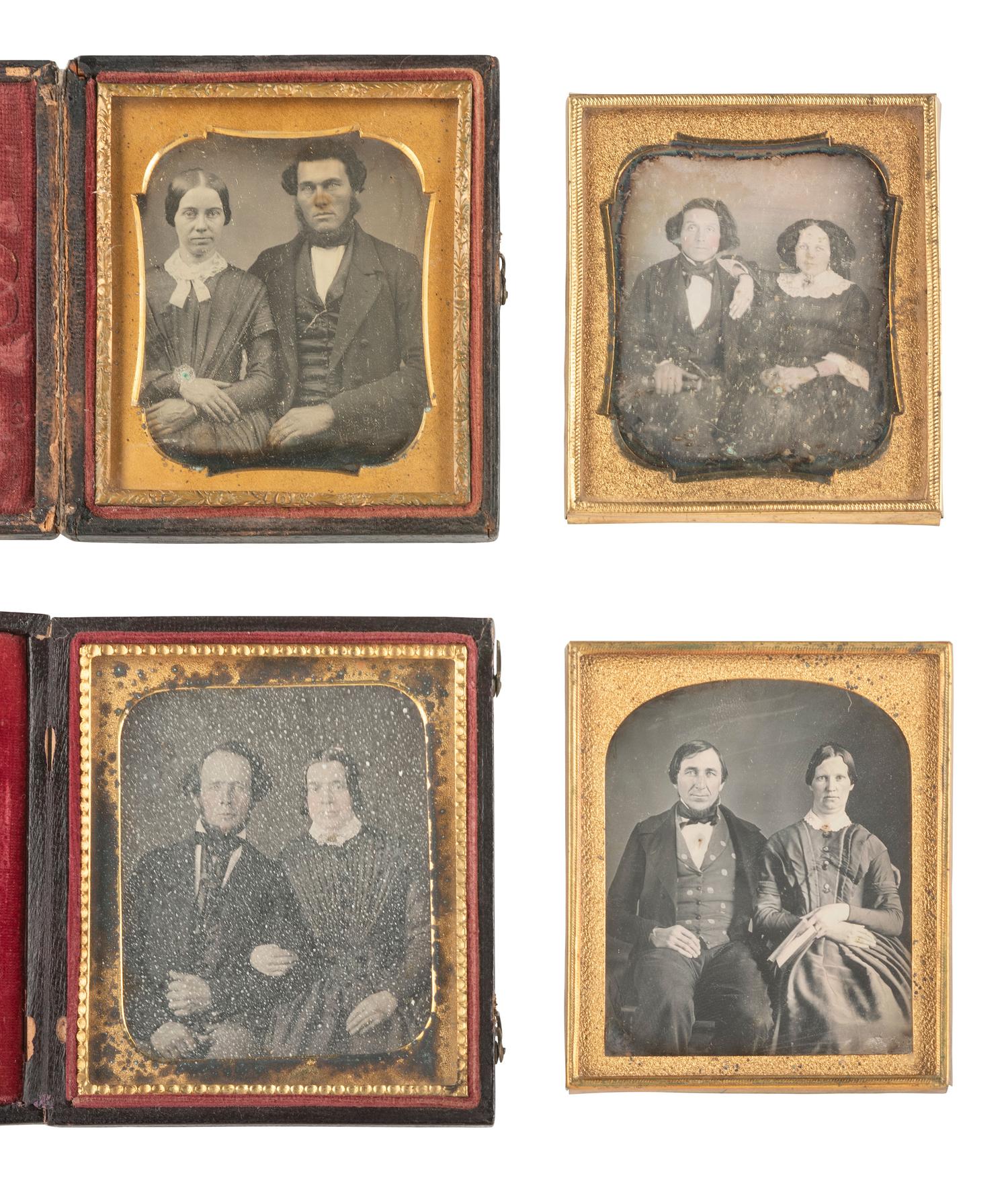 [EARLY PHOTOGRAPHY]. 16 sixth plate daguerreotype portraits of affectionately posed couples.